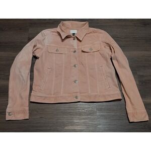 LAUREN Ralph Lauren Women's Peach Denim Jean Jacket Size L Trucker Style STAINS!